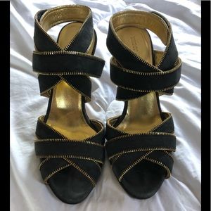 DKNY Grey Suede Heels with Zipper Detail